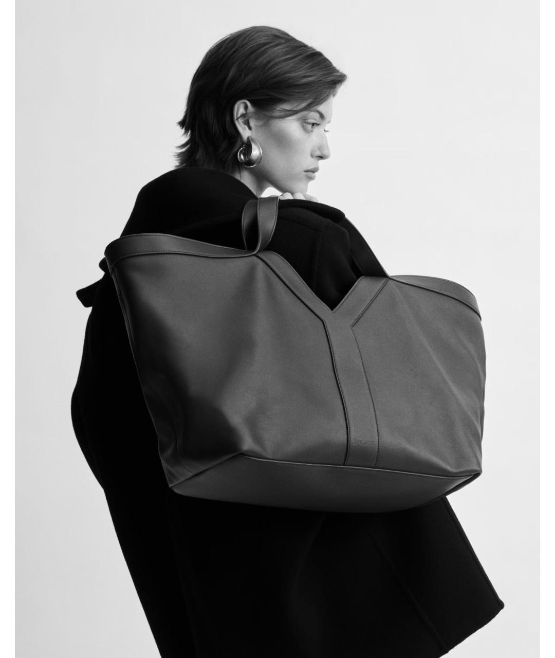 SAINT LAURENT Черная кожаная сумка тоут, фото 2