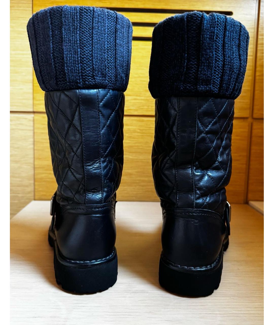 CHANEL Темно-синие кожаные сапоги, фото 4