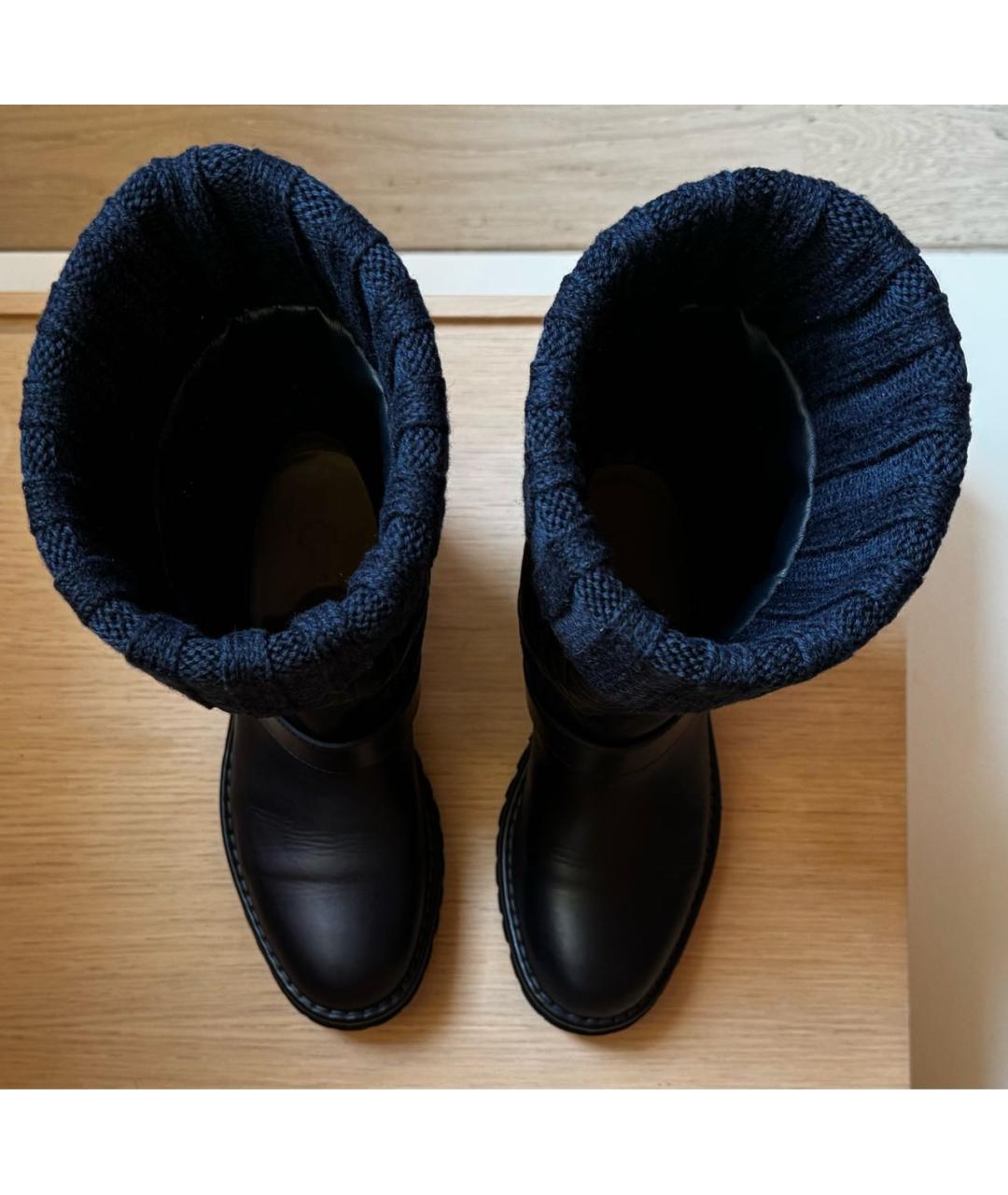 CHANEL Темно-синие кожаные сапоги, фото 3