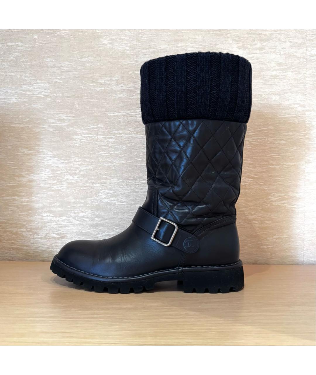 CHANEL Темно-синие кожаные сапоги, фото 8