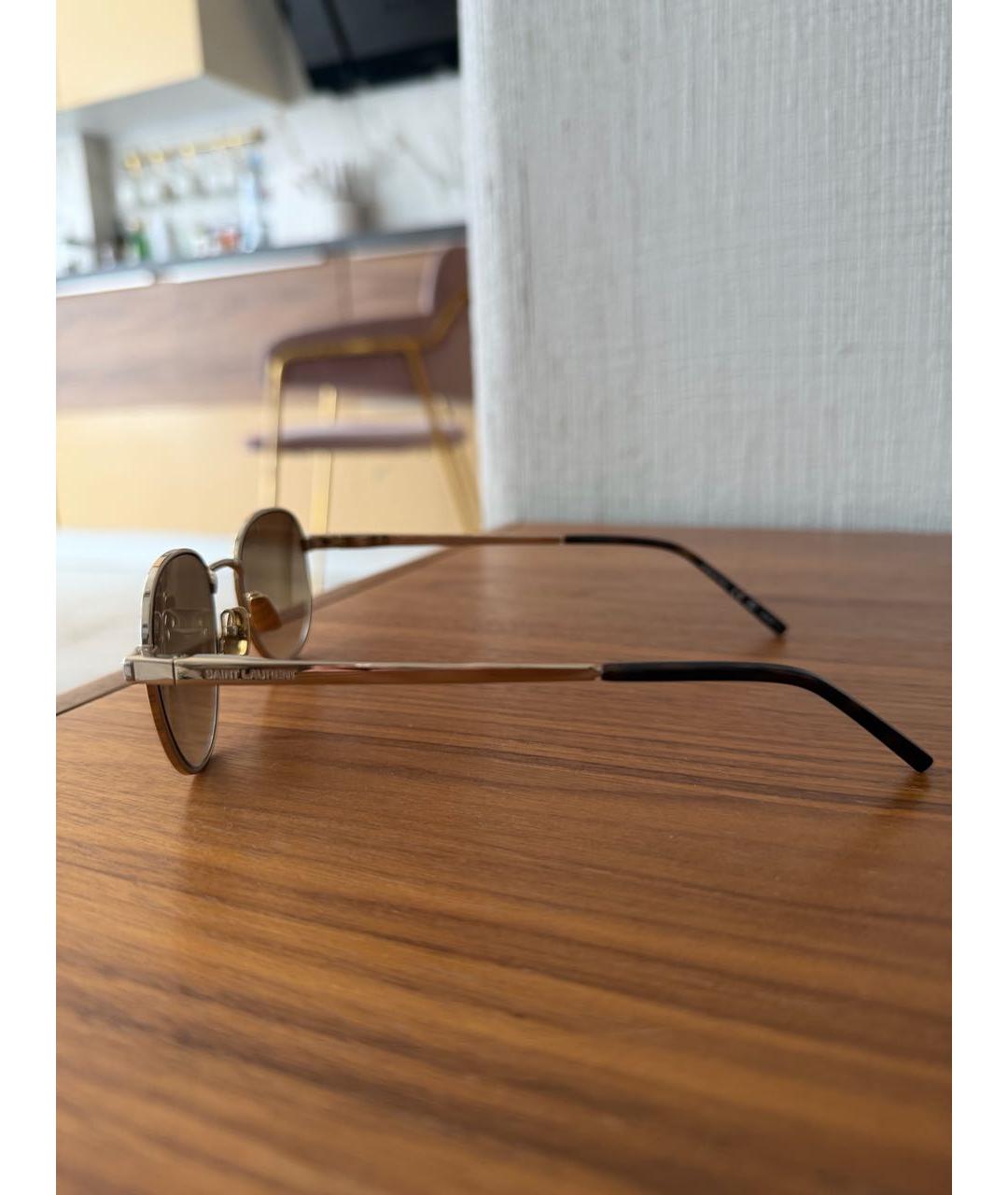 SAINT LAURENT Золотые металлические солнцезащитные очки, фото 3