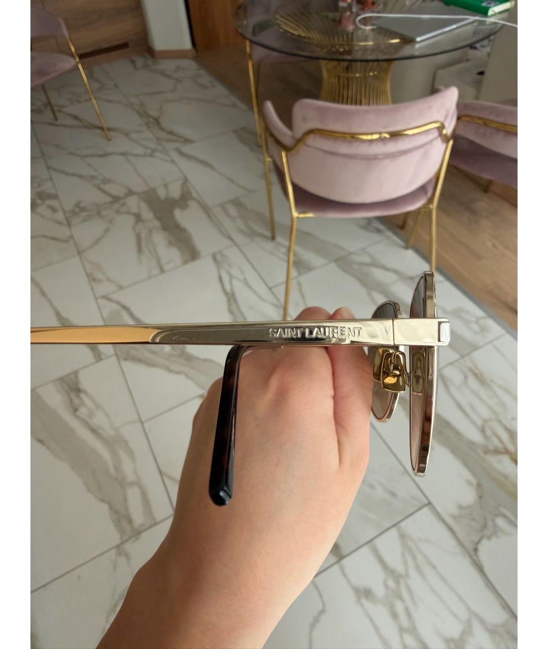 SAINT LAURENT Золотые металлические солнцезащитные очки, фото 6