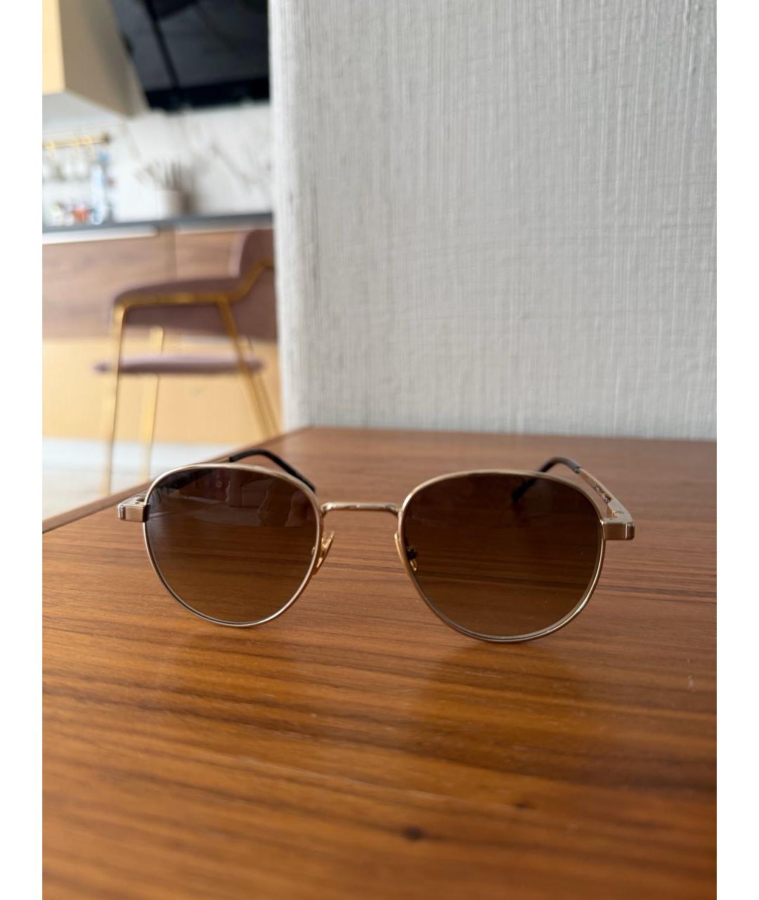 SAINT LAURENT Золотые металлические солнцезащитные очки, фото 7