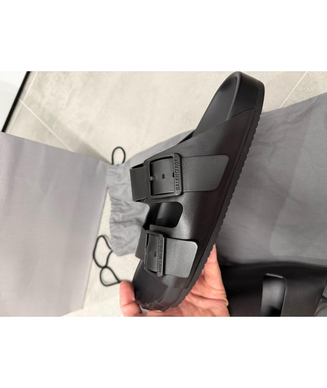 BALENCIAGA Черные кожаные шлепанцы, фото 8