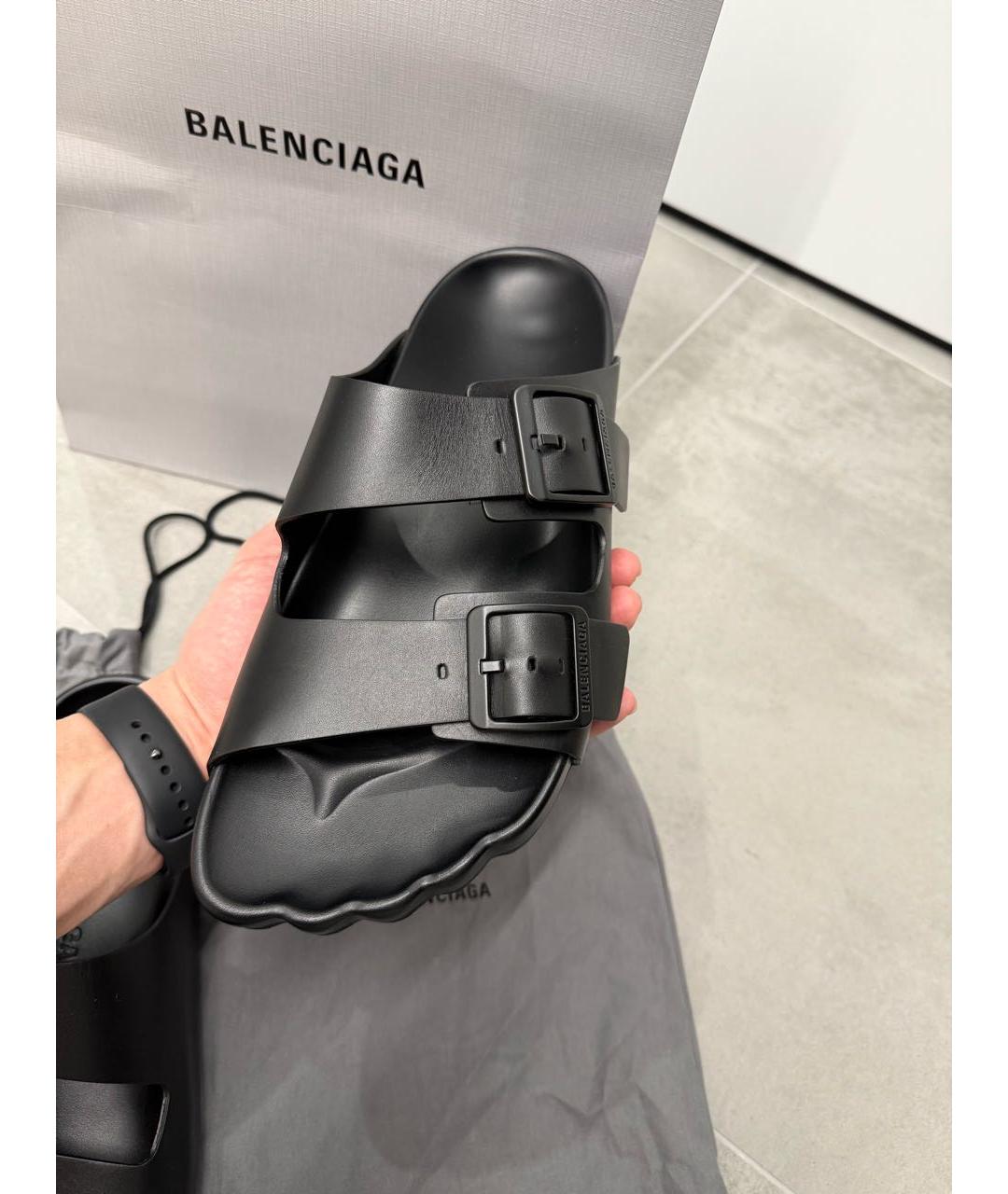 BALENCIAGA Черные кожаные шлепанцы, фото 3