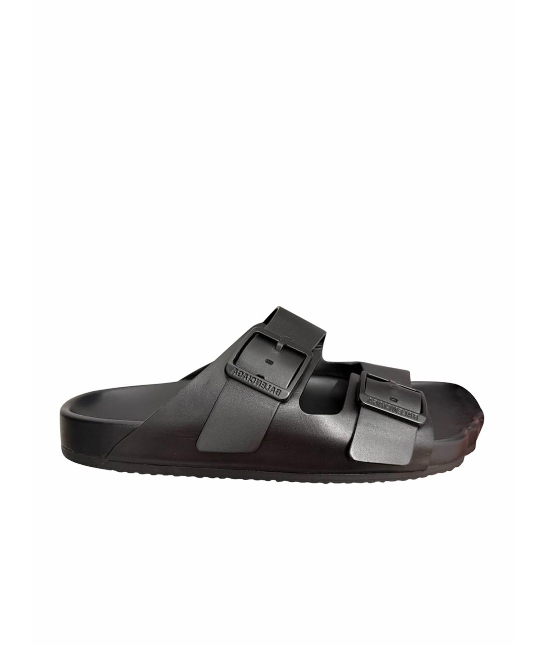 BALENCIAGA Черные кожаные шлепанцы, фото 1