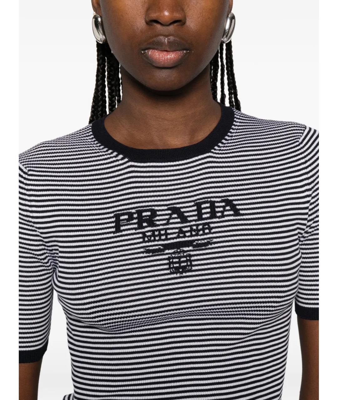 PRADA Темно-синяя шелковая футболка, фото 5