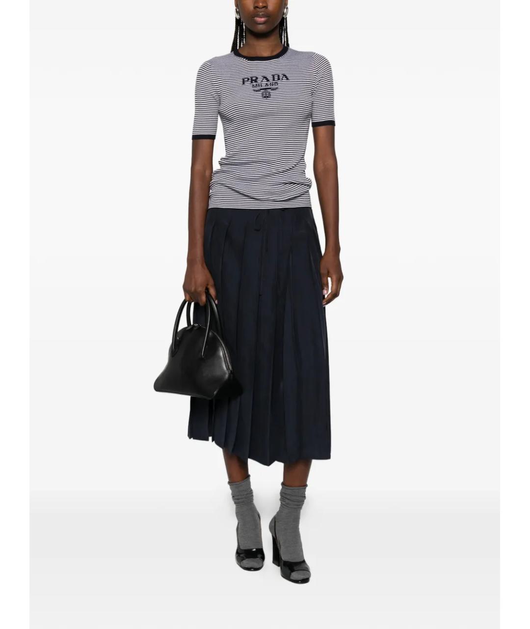 PRADA Темно-синяя шелковая футболка, фото 2