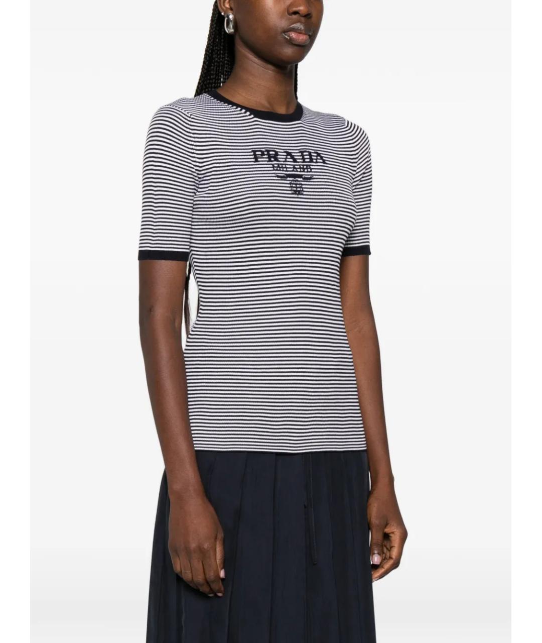 PRADA Темно-синяя шелковая футболка, фото 3