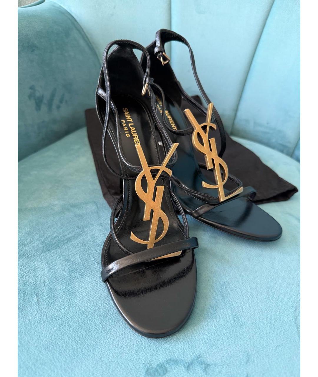 SAINT LAURENT Черные кожаные босоножки, фото 5