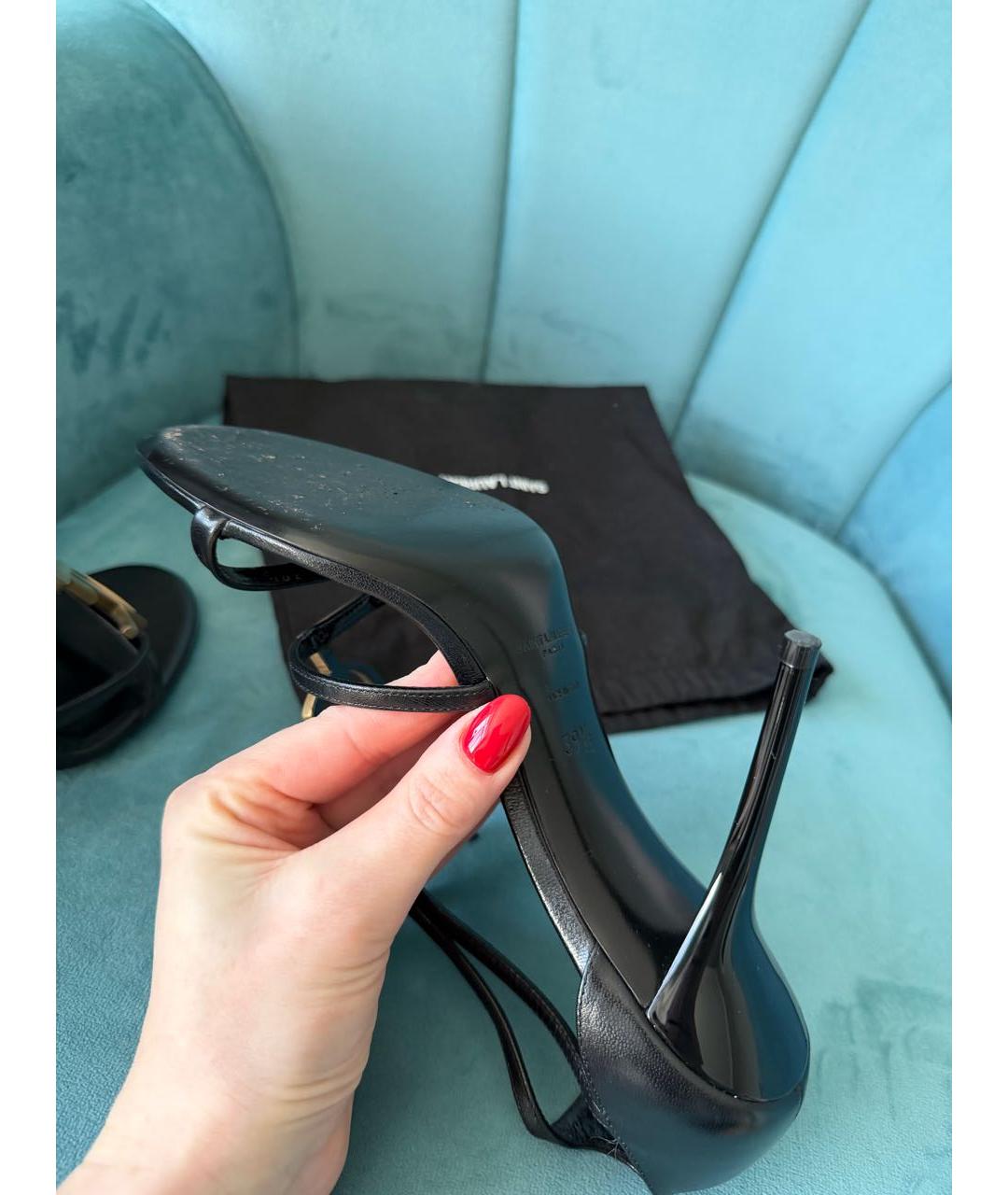 SAINT LAURENT Черные кожаные босоножки, фото 4