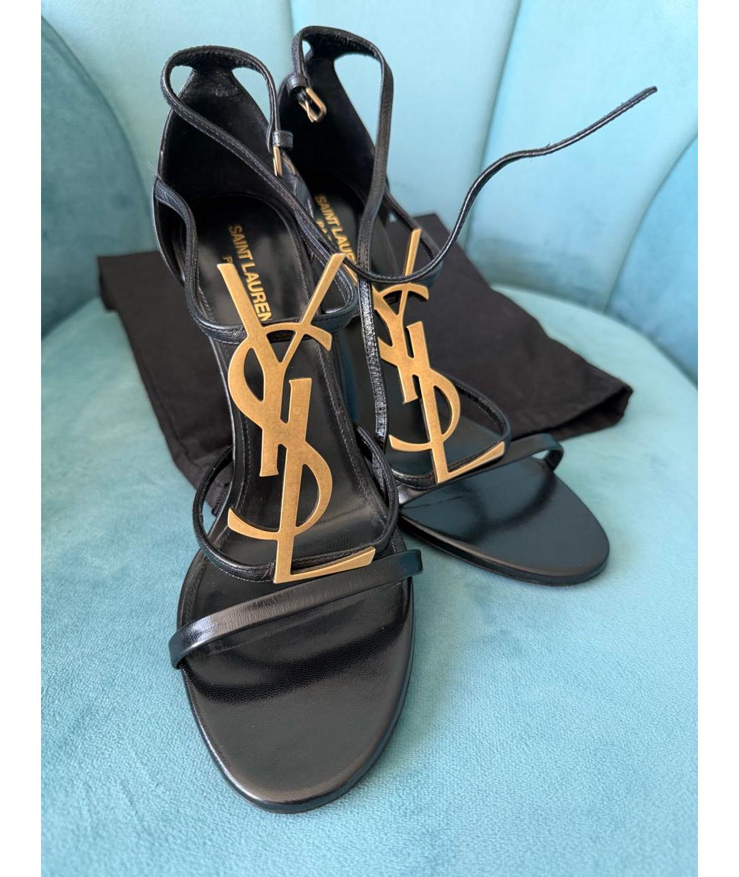 SAINT LAURENT Черные кожаные босоножки, фото 2