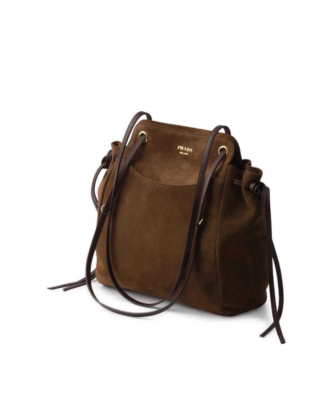 PRADA Коричневая замшевая сумка тоут, фото 3