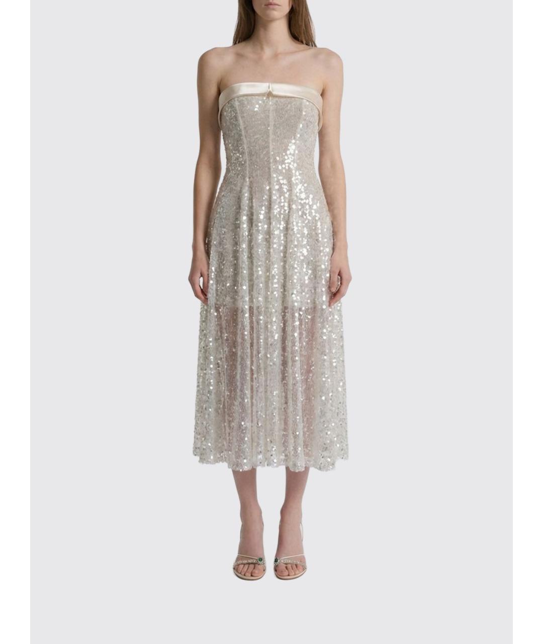 ALBERTA FERRETTI Белое полиэстеровое вечернее платье, фото 5