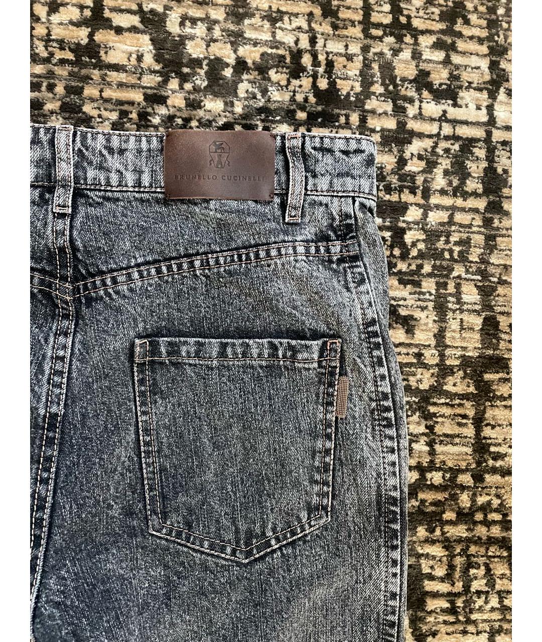 BRUNELLO CUCINELLI Антрацитовые хлопко-полиэстеровые прямые джинсы, фото 3