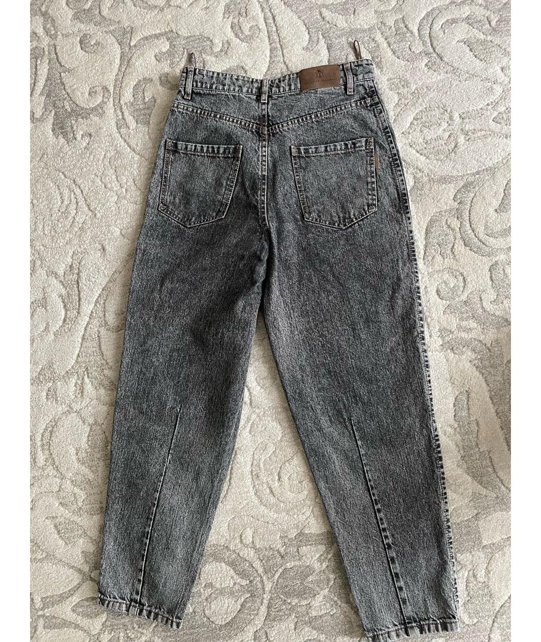BRUNELLO CUCINELLI Антрацитовые хлопко-полиэстеровые прямые джинсы, фото 2
