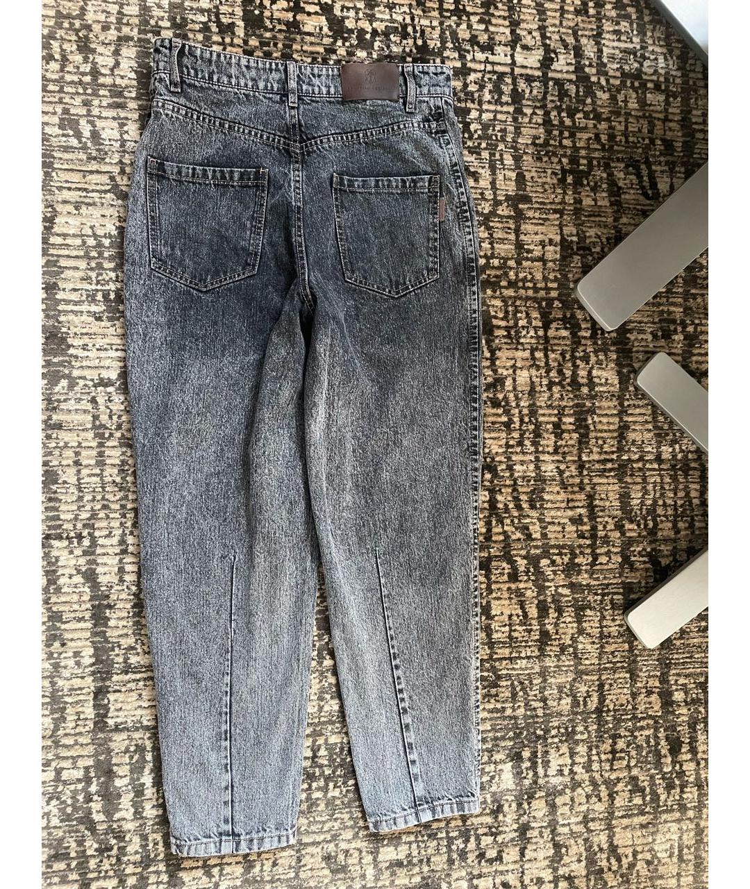 BRUNELLO CUCINELLI Антрацитовые хлопко-полиэстеровые прямые джинсы, фото 2