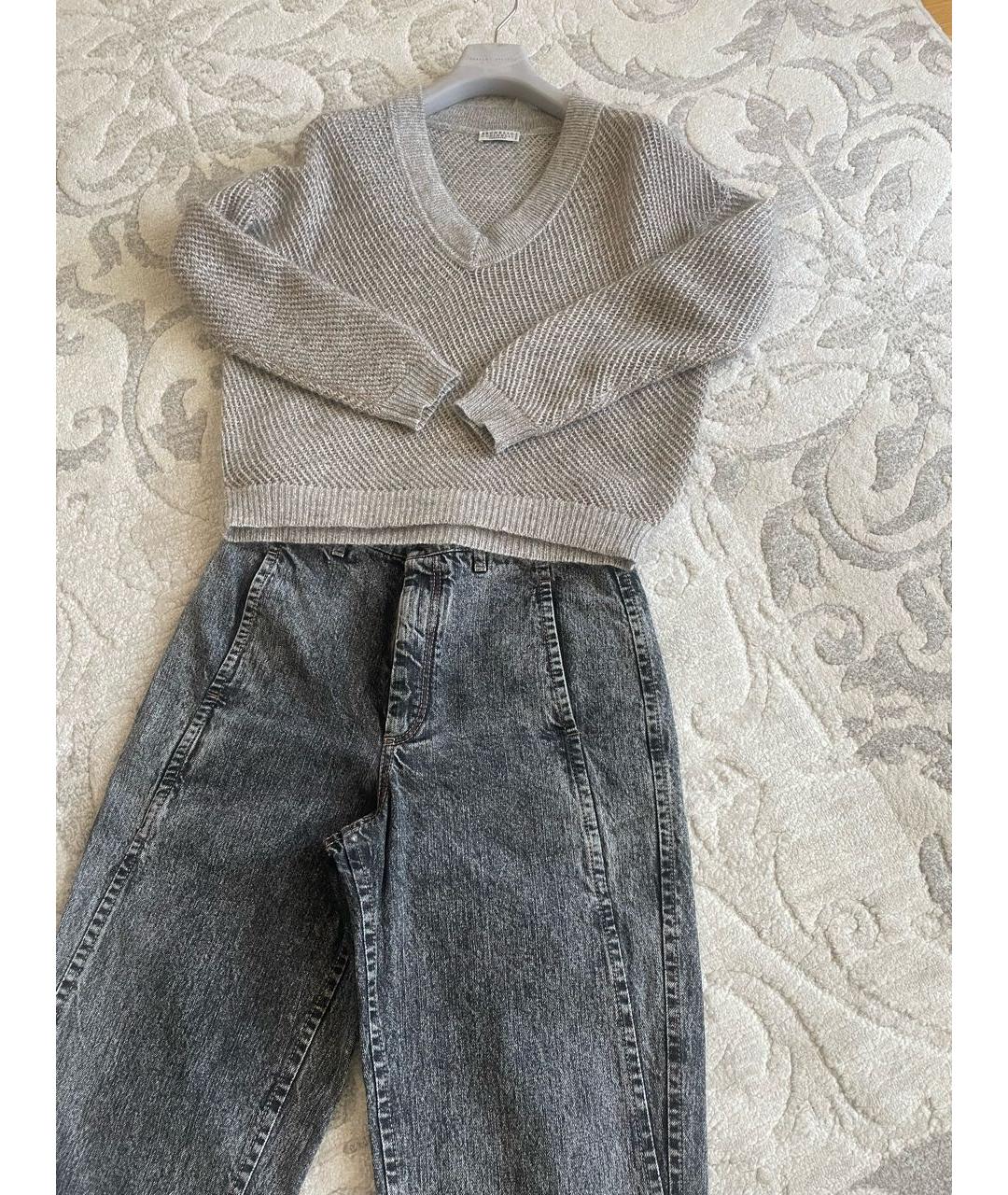 BRUNELLO CUCINELLI Антрацитовые хлопко-полиэстеровые прямые джинсы, фото 8
