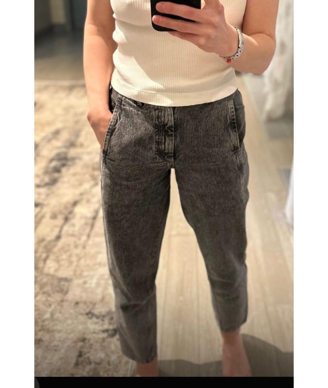 BRUNELLO CUCINELLI Антрацитовые хлопко-полиэстеровые прямые джинсы, фото 7