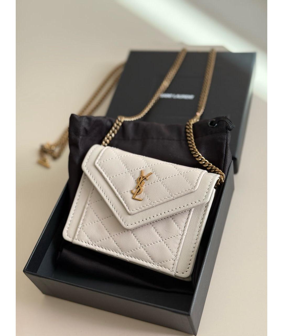 SAINT LAURENT Белая кожаная сумка через плечо, фото 3