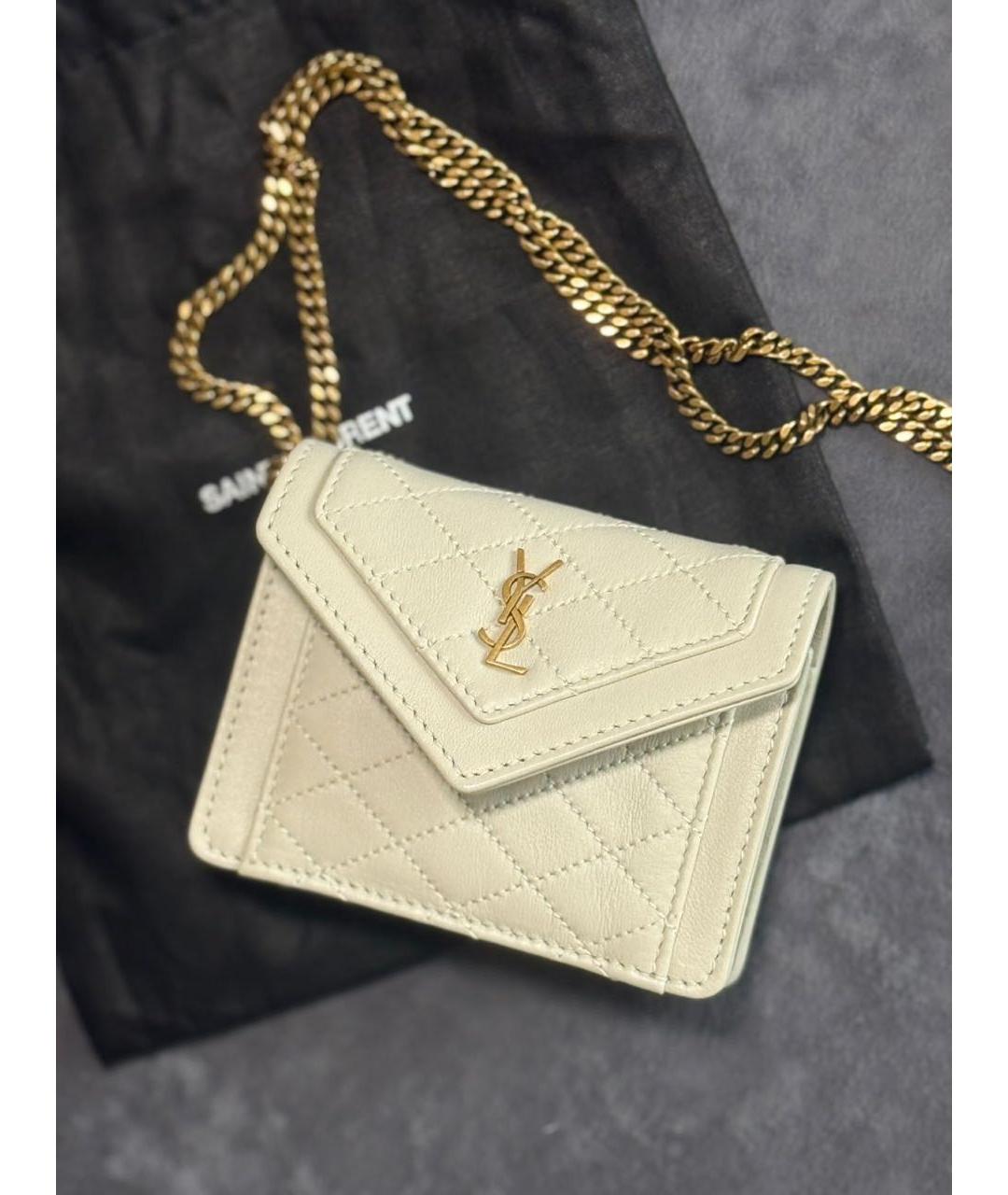 SAINT LAURENT Белая кожаная сумка через плечо, фото 5
