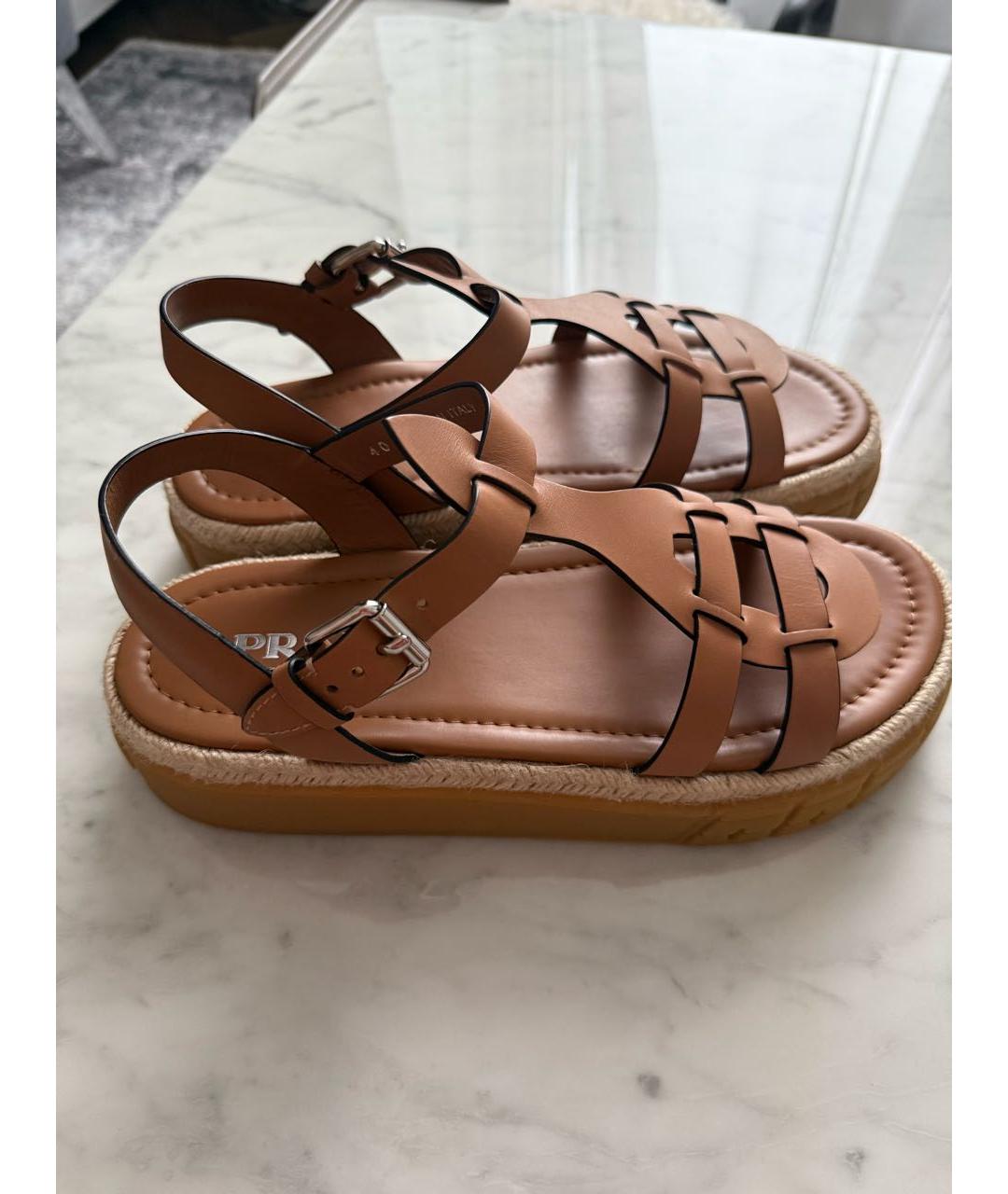 PRADA Бежевые кожаные сандалии, фото 5