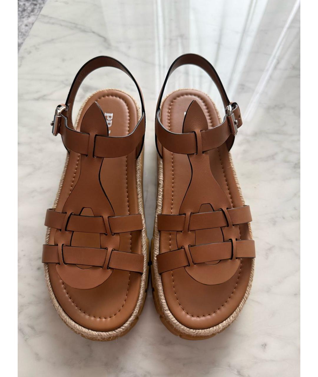 PRADA Бежевые кожаные сандалии, фото 2