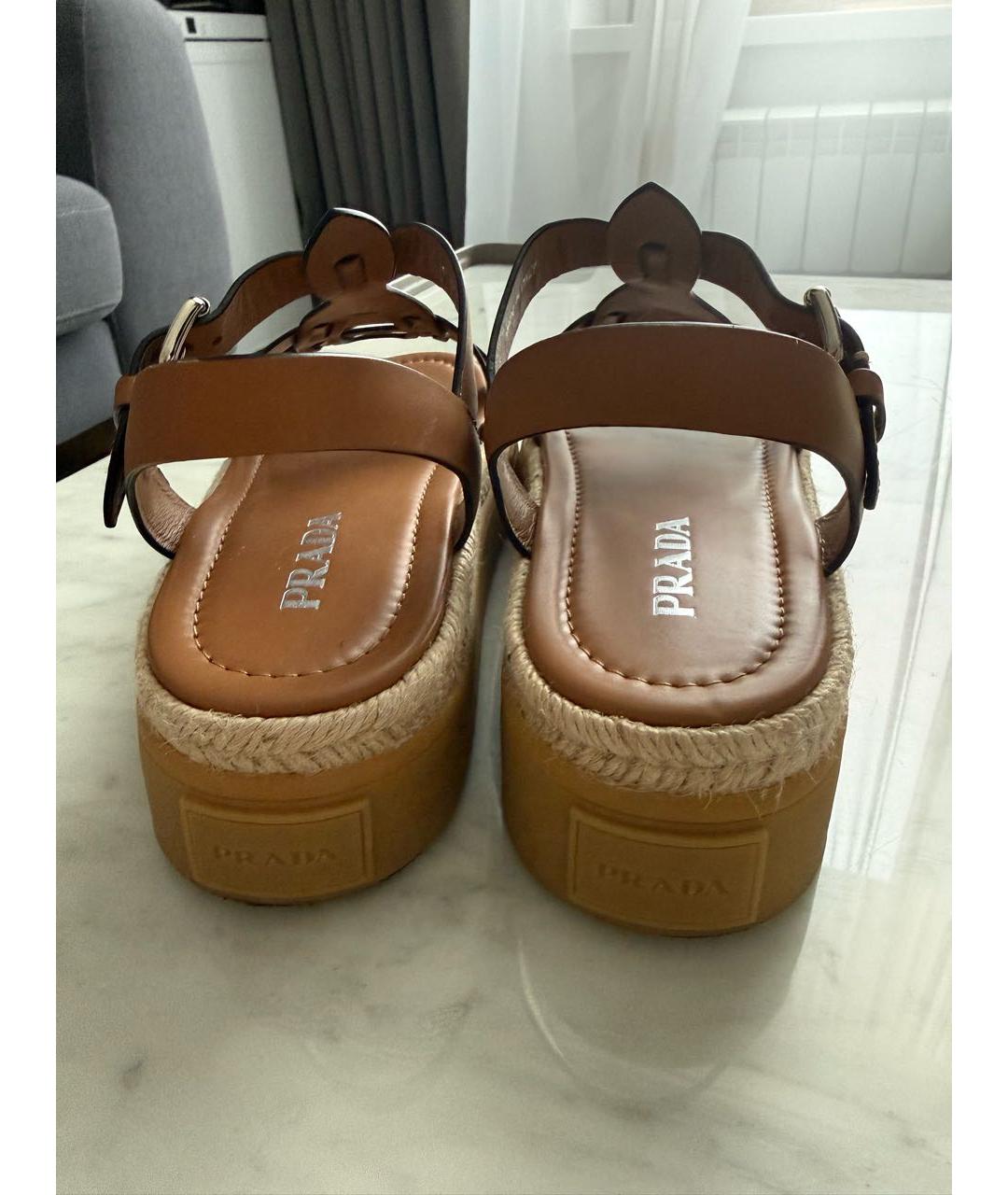 PRADA Бежевые кожаные сандалии, фото 4