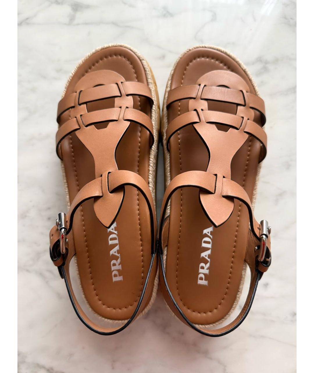 PRADA Бежевые кожаные сандалии, фото 3