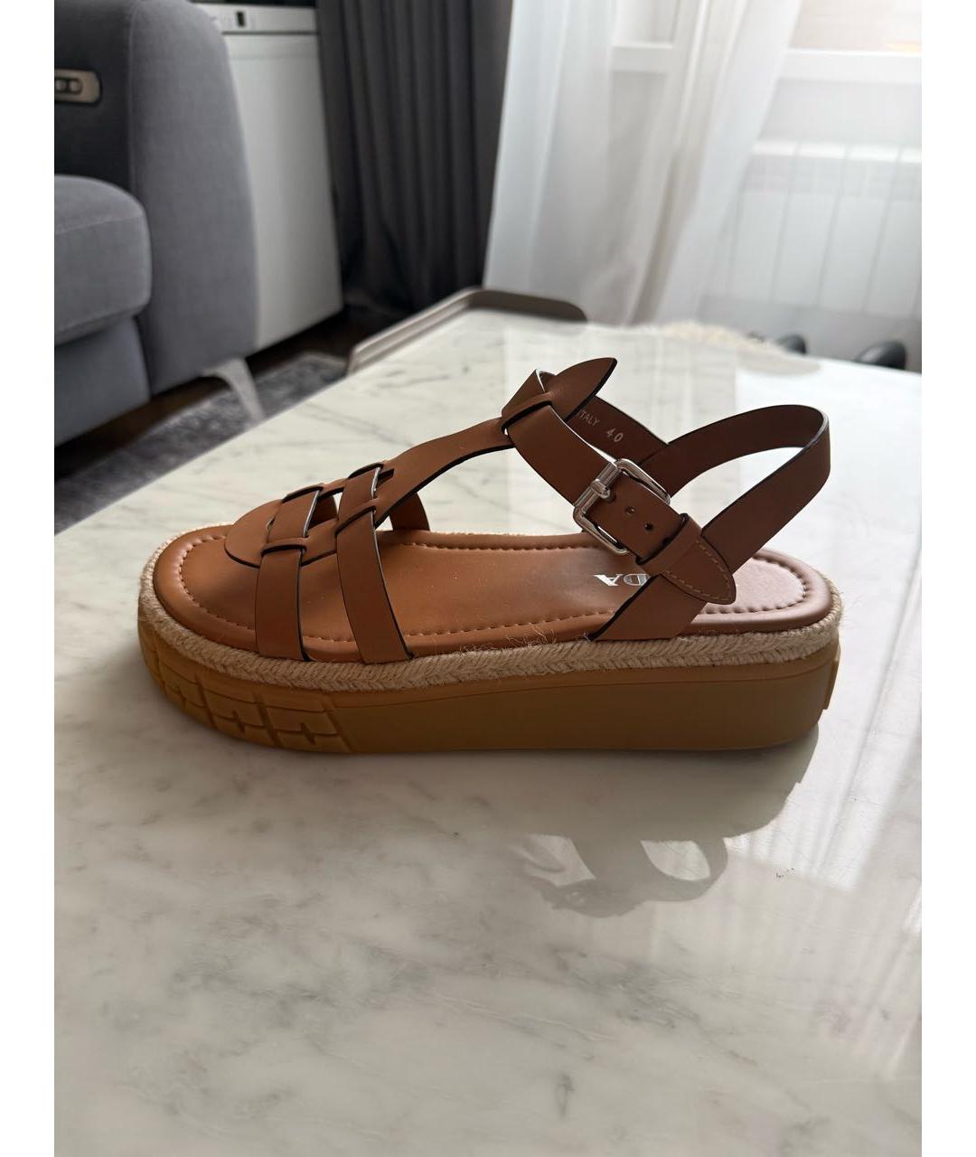 PRADA Бежевые кожаные сандалии, фото 6