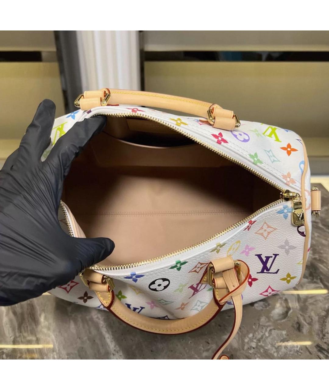 LOUIS VUITTON Белая кожаная сумка с короткими ручками, фото 4