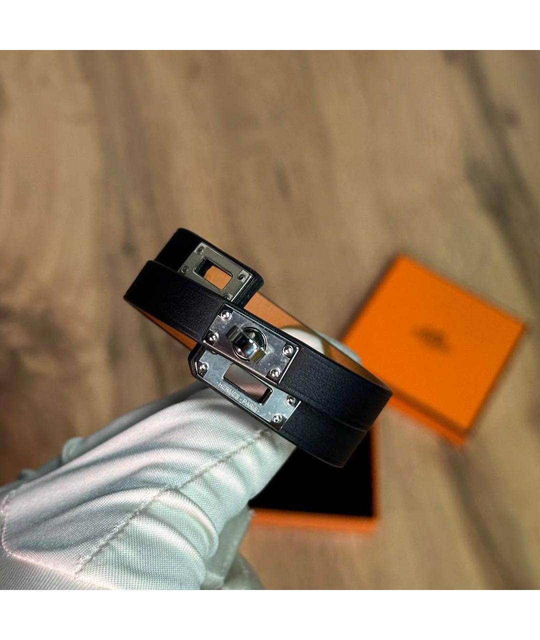 HERMES Черный кожаный браслет, фото 3