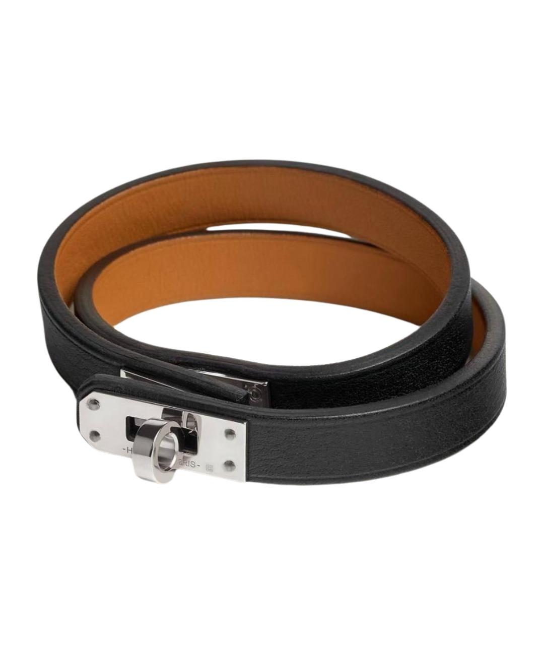 HERMES Черный кожаный браслет, фото 1