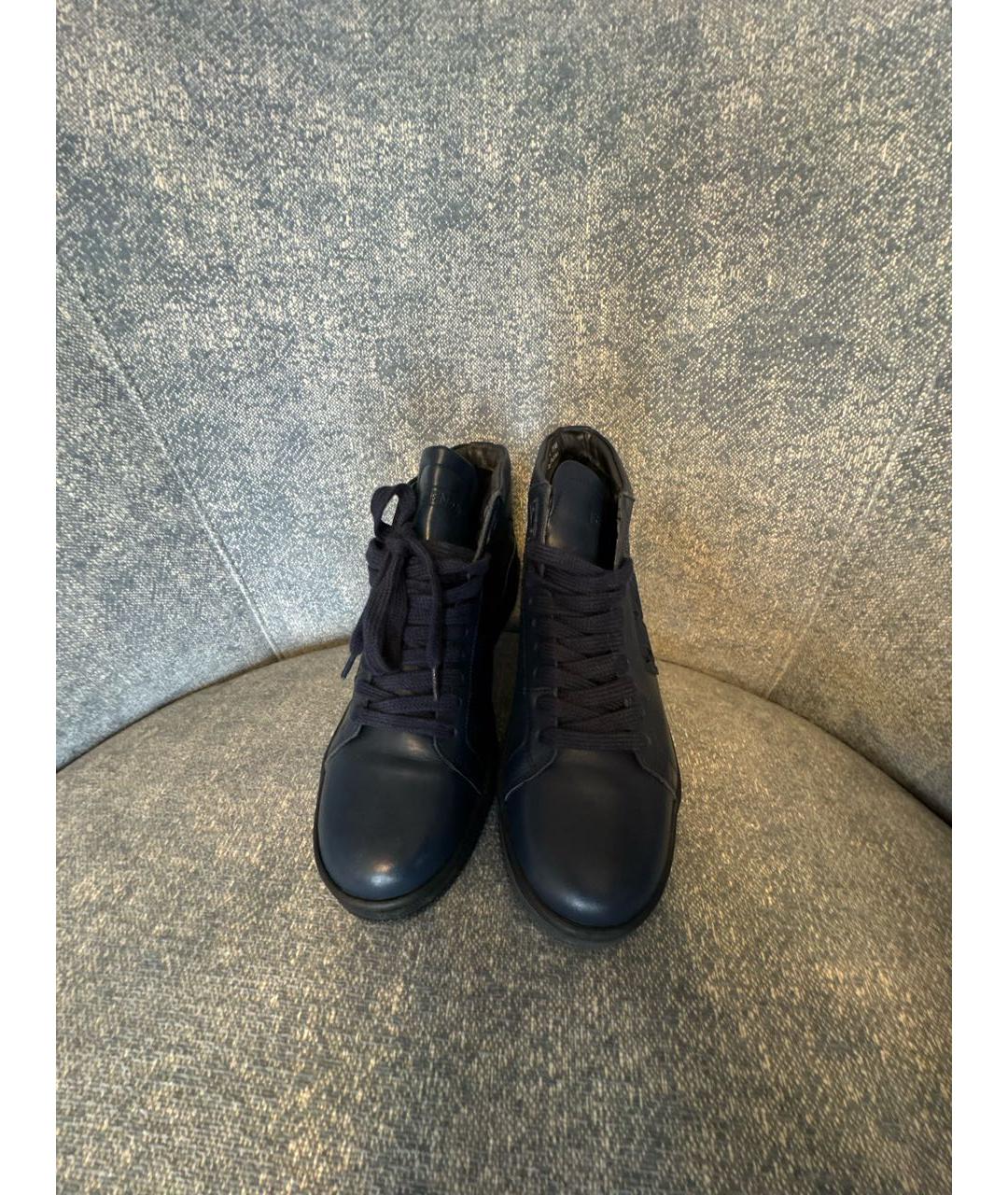 KENZO Темно-синие кожаные высокие ботинки, фото 2