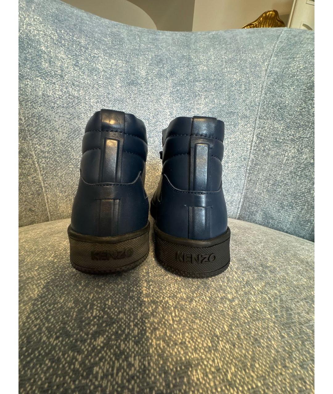 KENZO Темно-синие кожаные высокие ботинки, фото 4