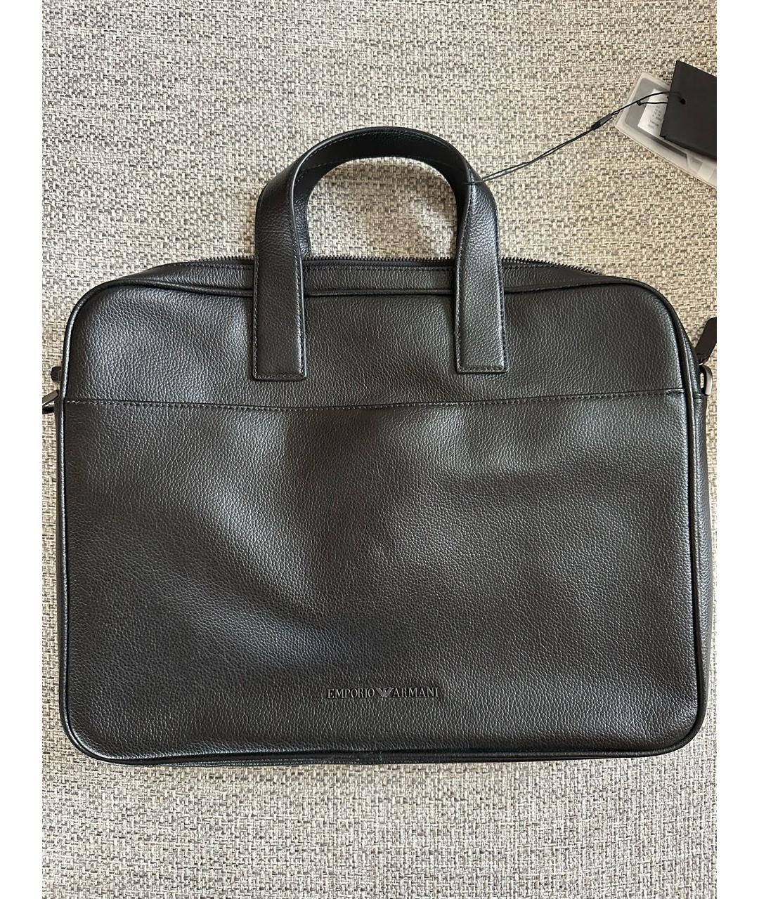 EMPORIO ARMANI Черный кожаный портфель, фото 6