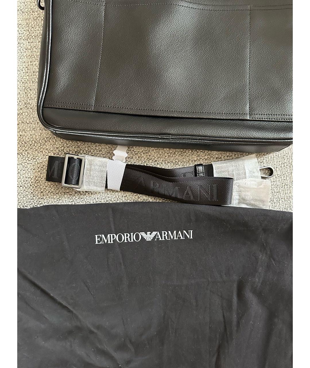 EMPORIO ARMANI Черный кожаный портфель, фото 4