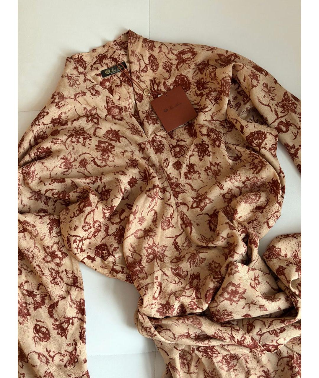 LORO PIANA Бежевое шелковое повседневное платье, фото 3