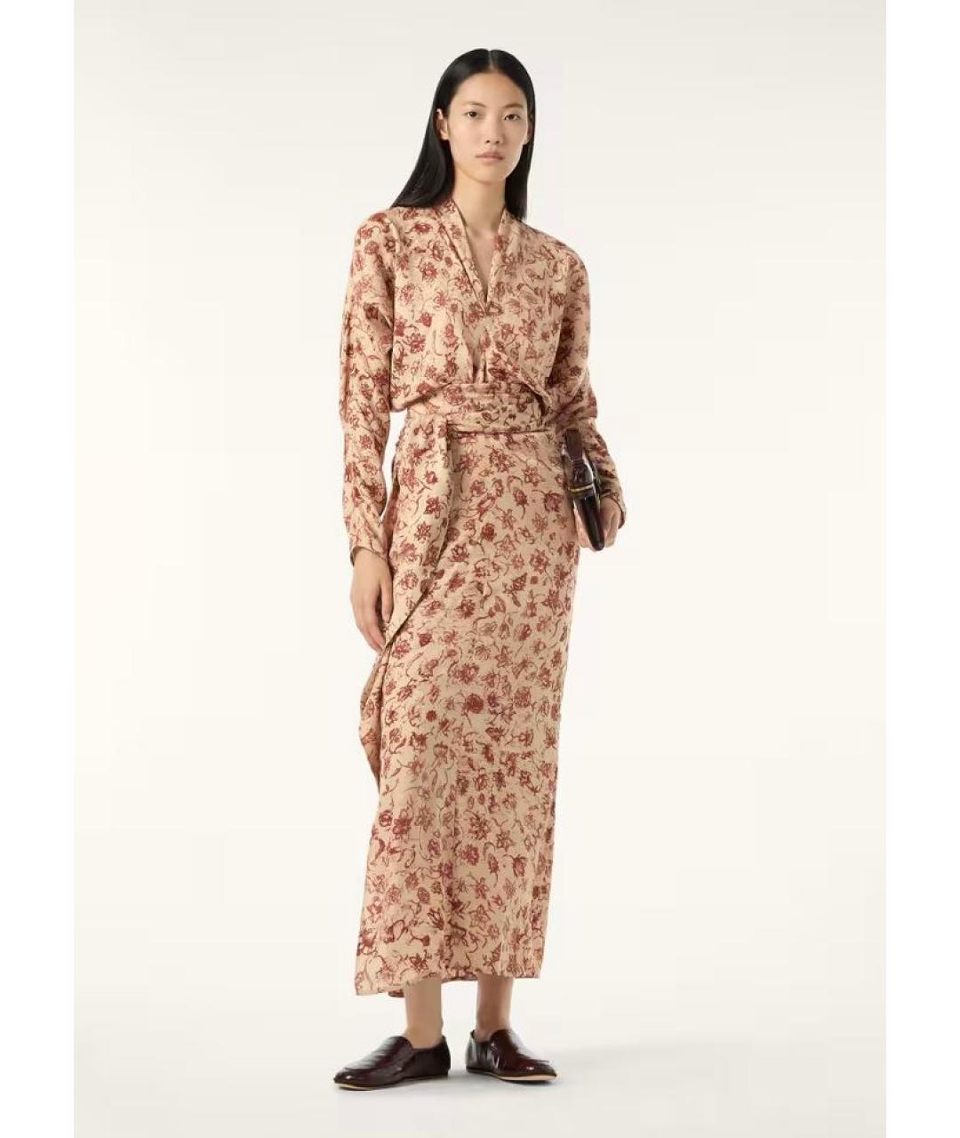LORO PIANA Бежевое шелковое повседневное платье, фото 5