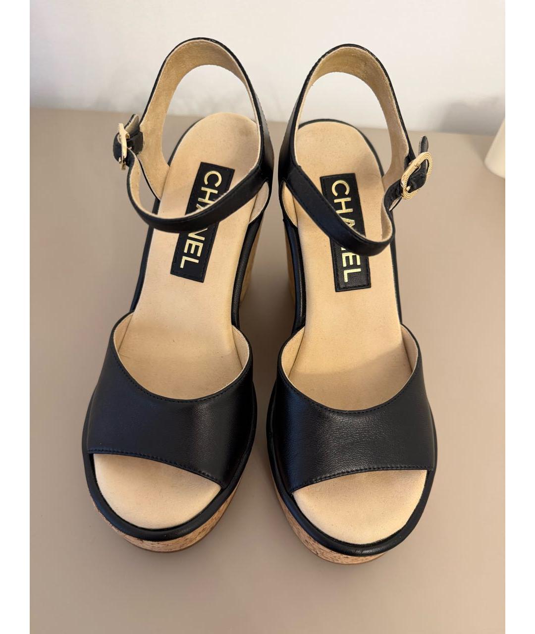 CHANEL Черные кожаные босоножки, фото 2