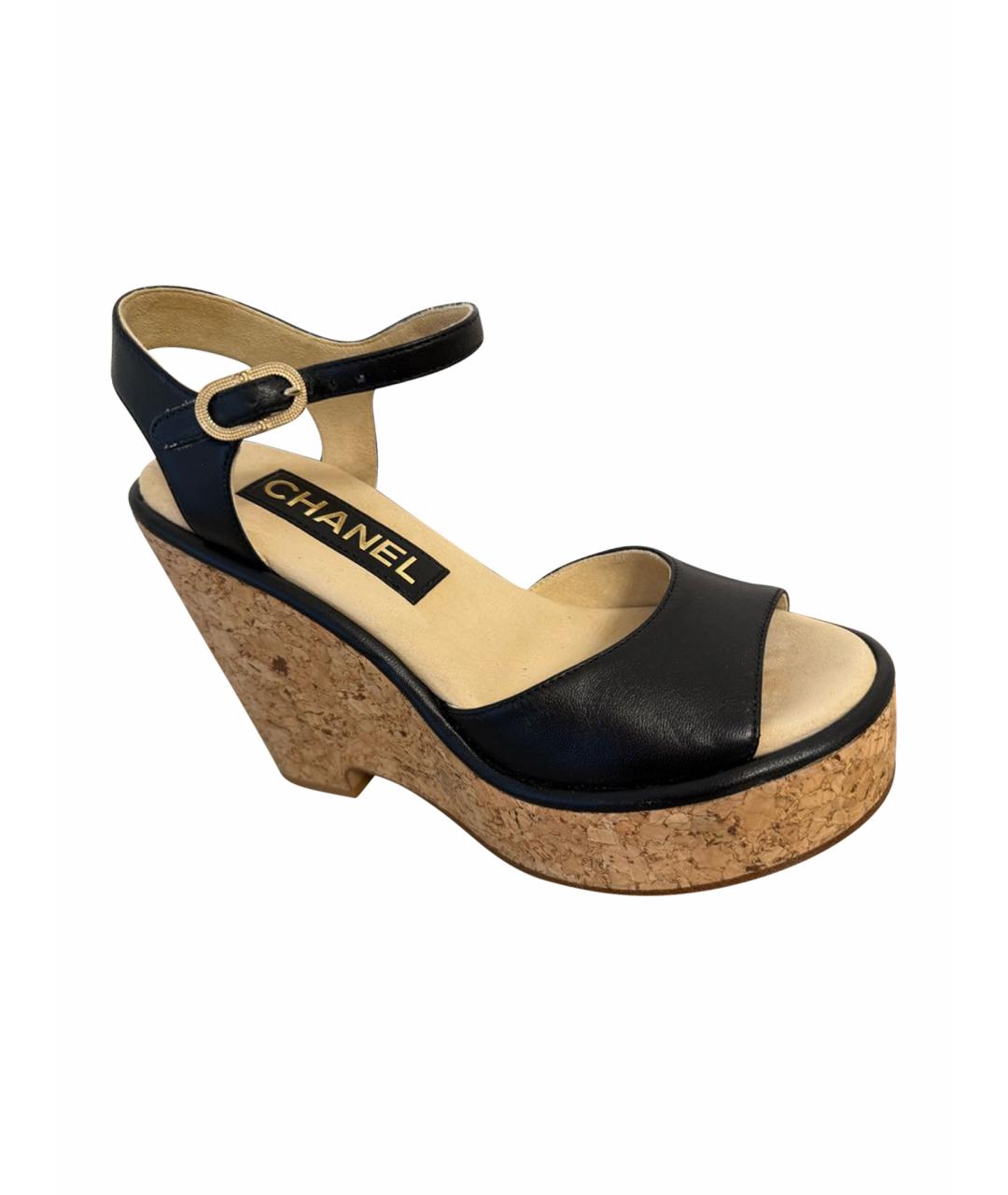 CHANEL Черные кожаные босоножки, фото 1