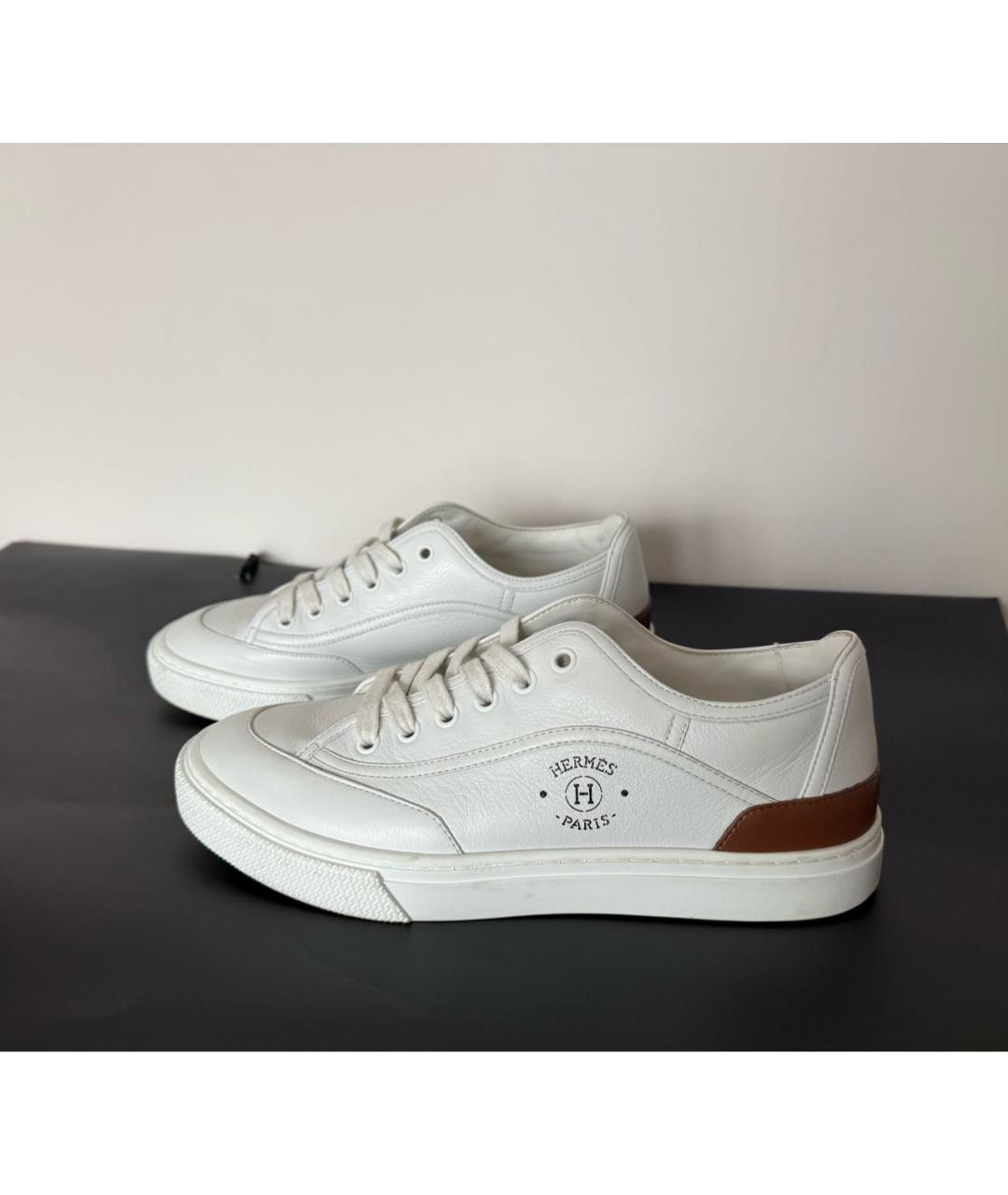 HERMES Белые кожаные кеды, фото 5