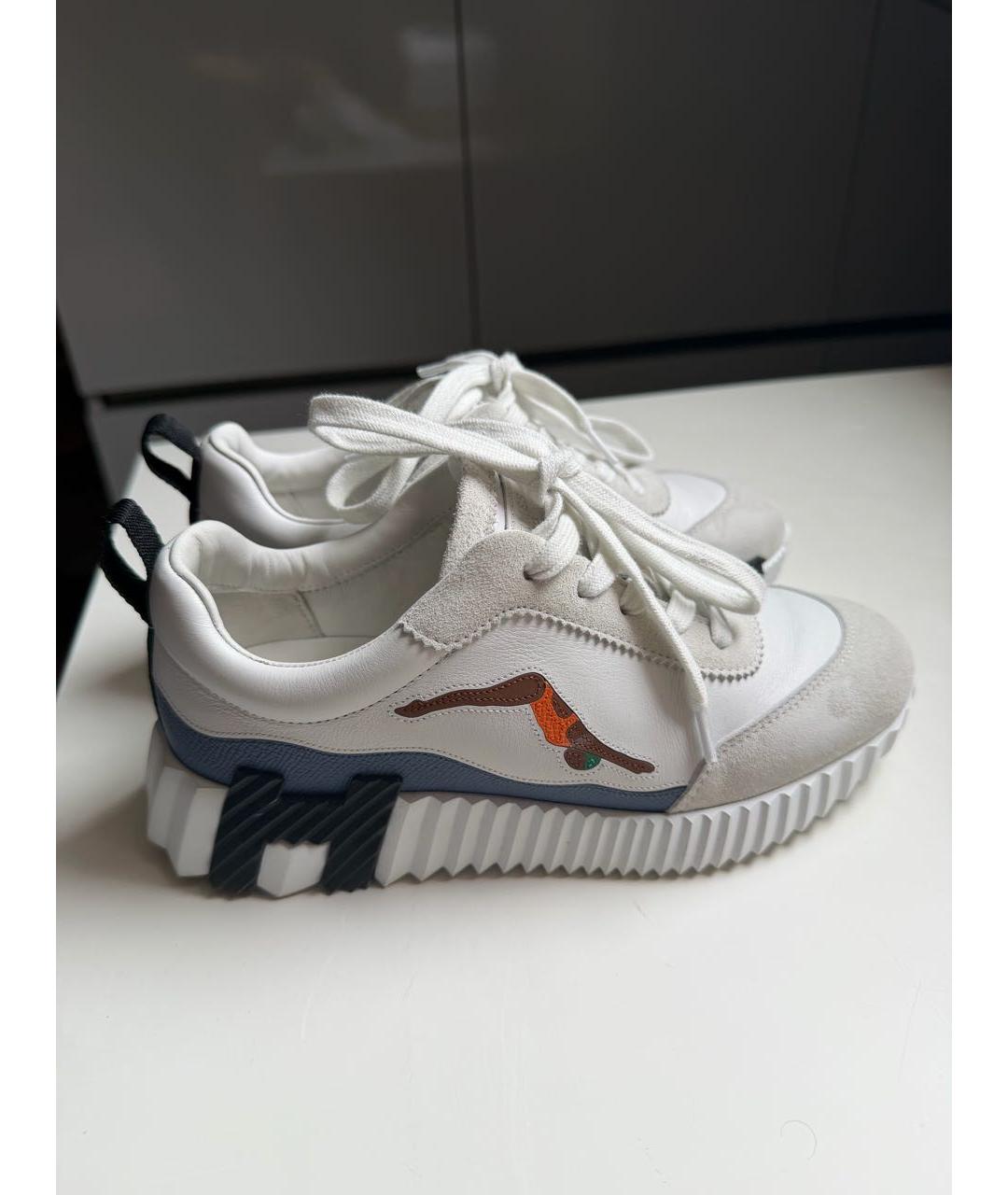 HERMES Белые кожаные кроссовки, фото 2