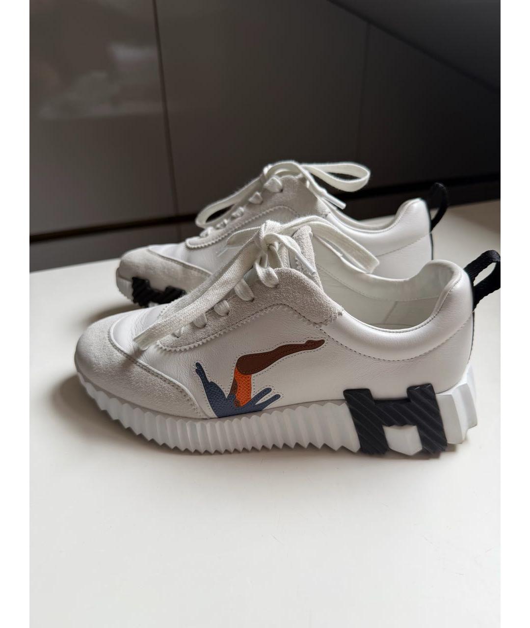 HERMES Белые кожаные кроссовки, фото 9