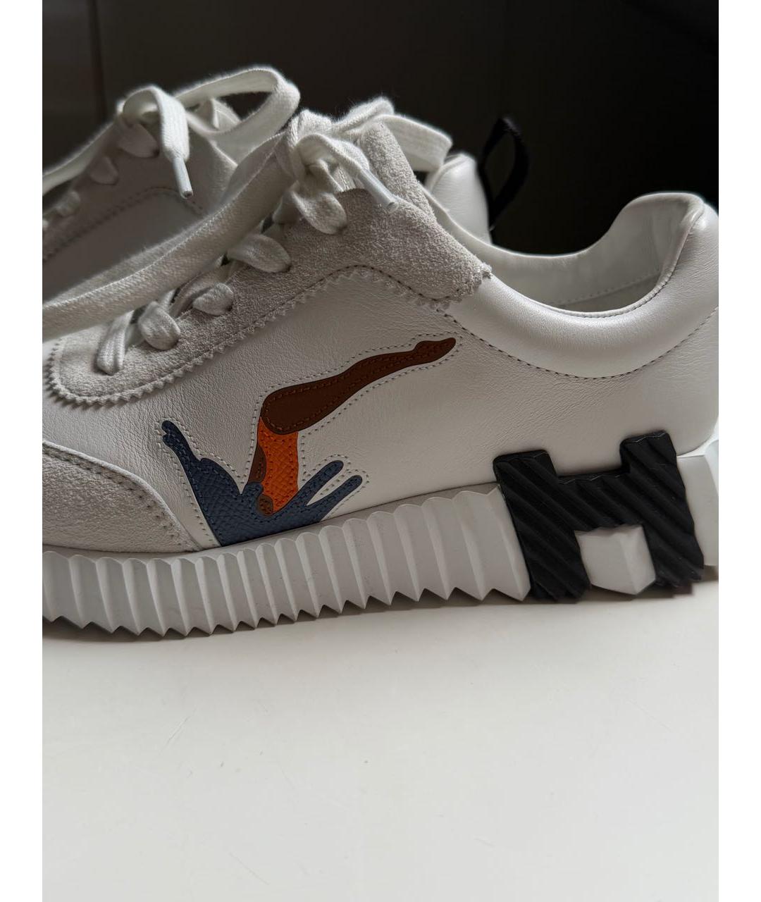 HERMES Белые кожаные кроссовки, фото 8