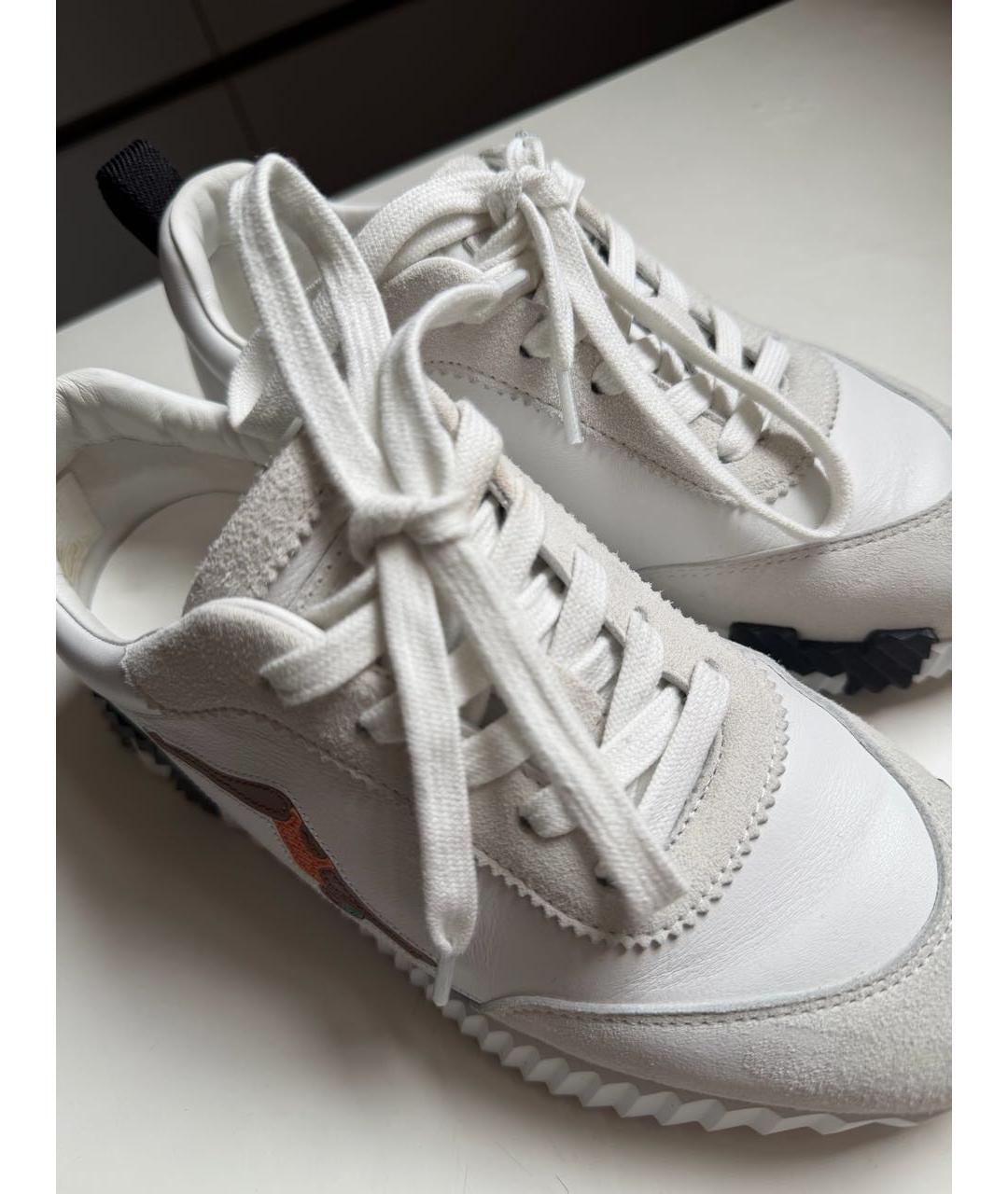 HERMES Белые кожаные кроссовки, фото 5