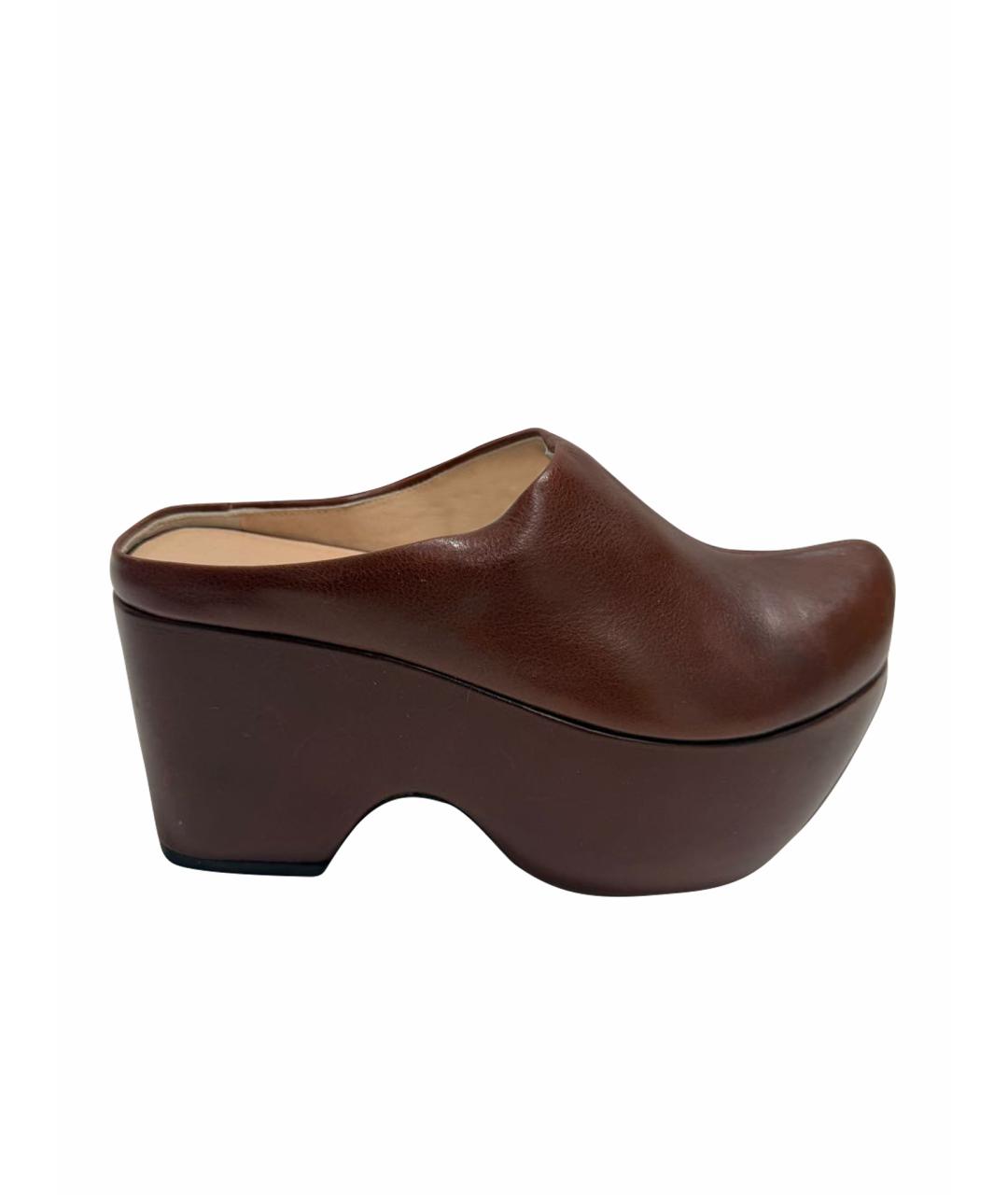 SPORTMAX Коричневые кожаные мюли, фото 1