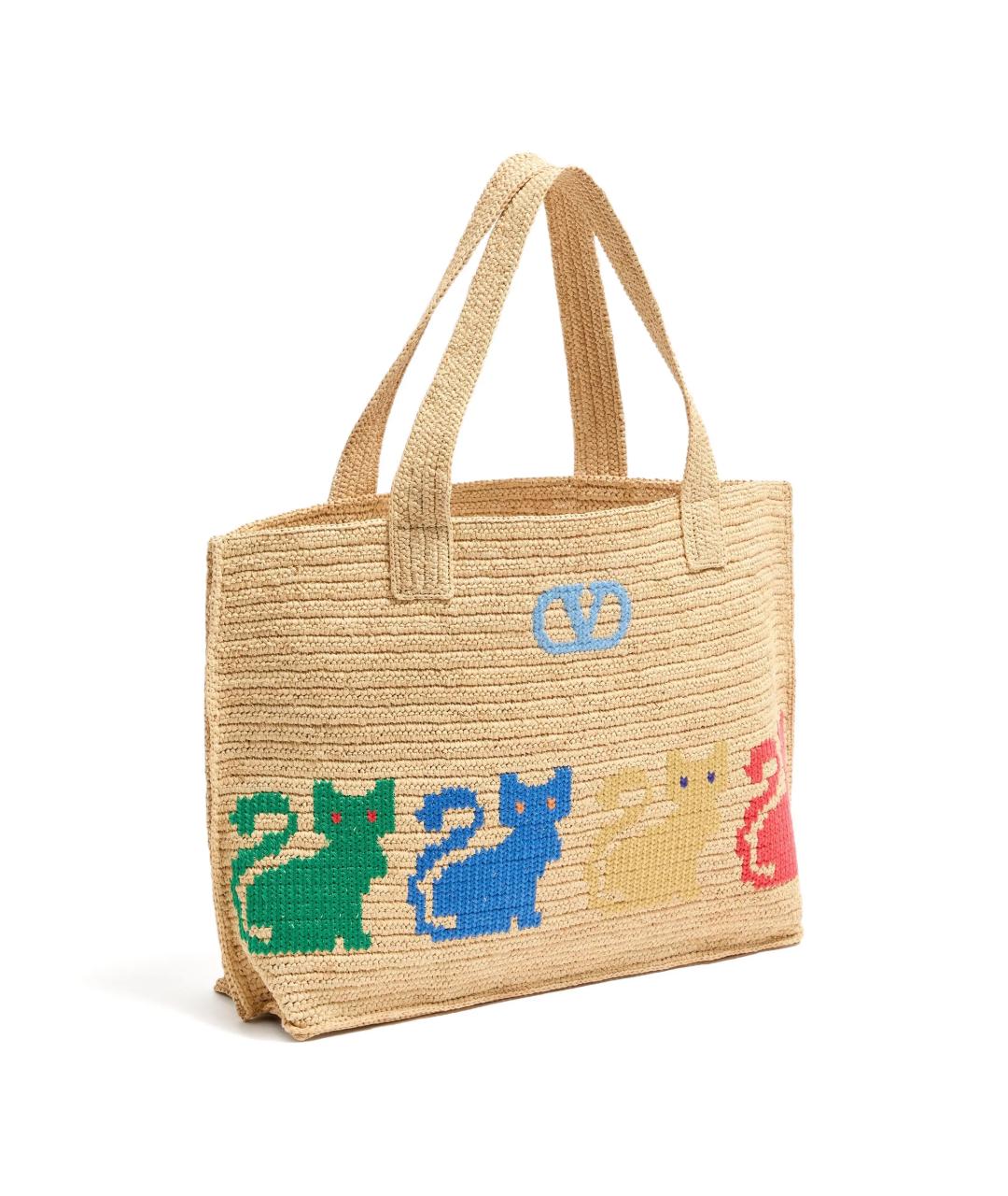 VALENTINO Бежевая пелетеная сумка тоут, фото 3