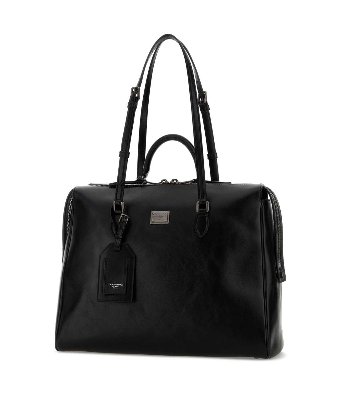 DOLCE&GABBANA Черная кожаная сумка тоут, фото 2