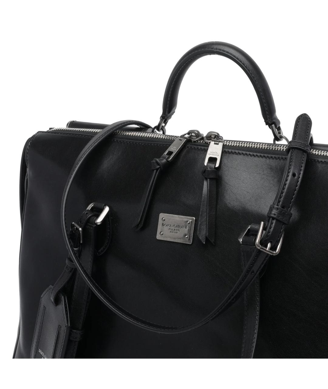 DOLCE&GABBANA Черная кожаная сумка тоут, фото 5
